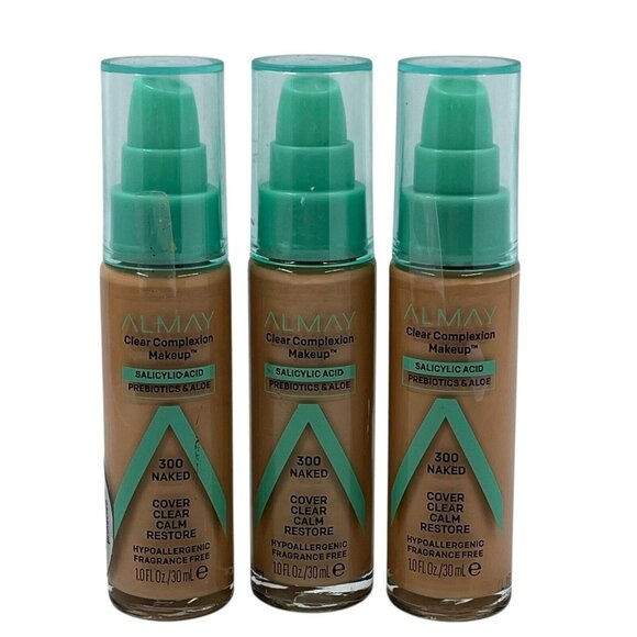 Almay Clear Complexion Salicylic Acid Prebiotic Foundation Makeup 300 Naked 3PK - Picture 1 of 4